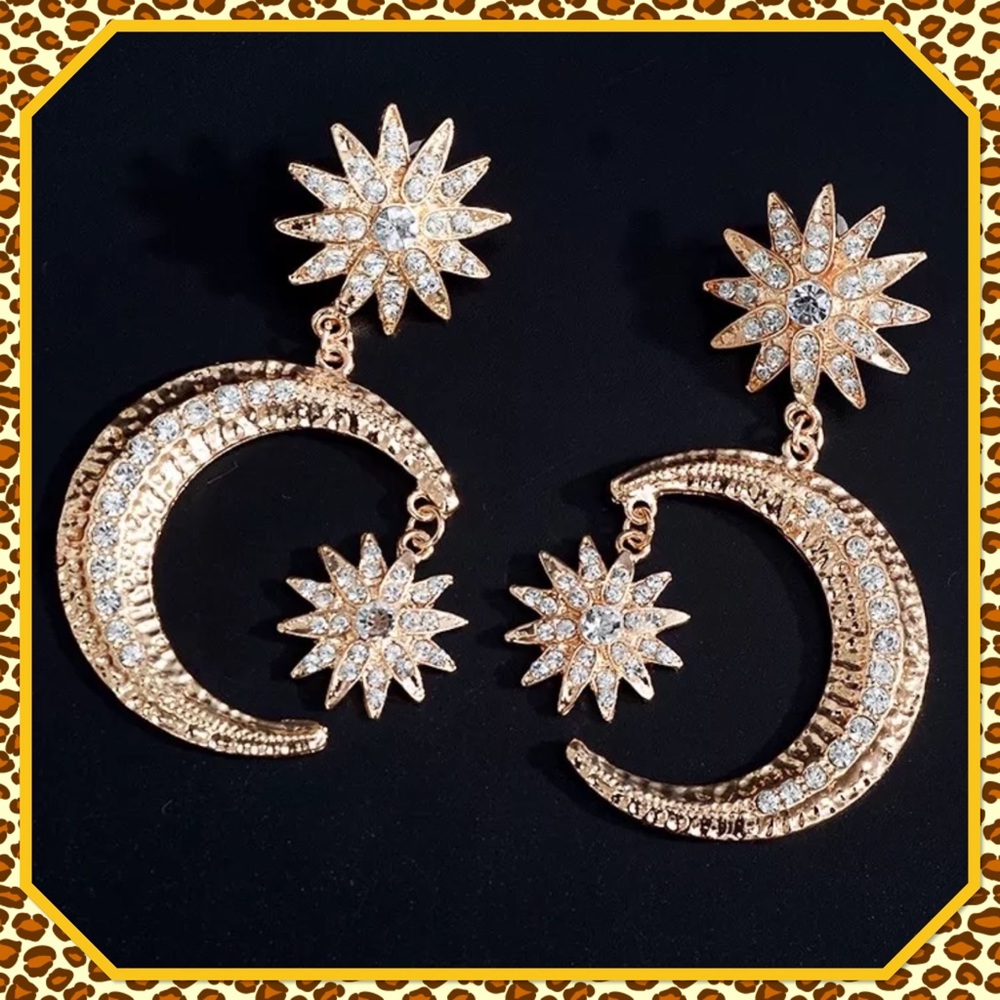 Star Sun Moon rhinestone dangle earrings